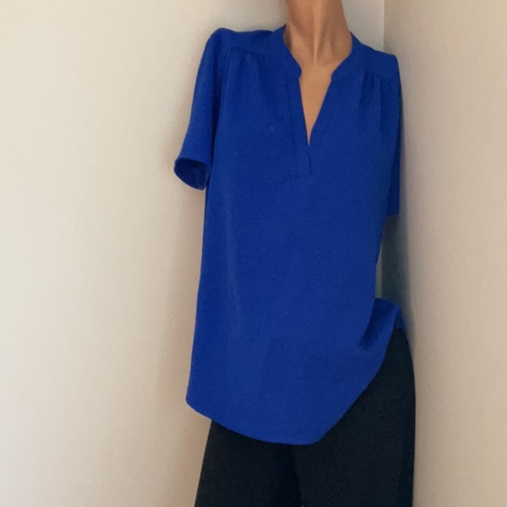 Pinkblush Royal Blue Short Sleeve V-Neck Blouse